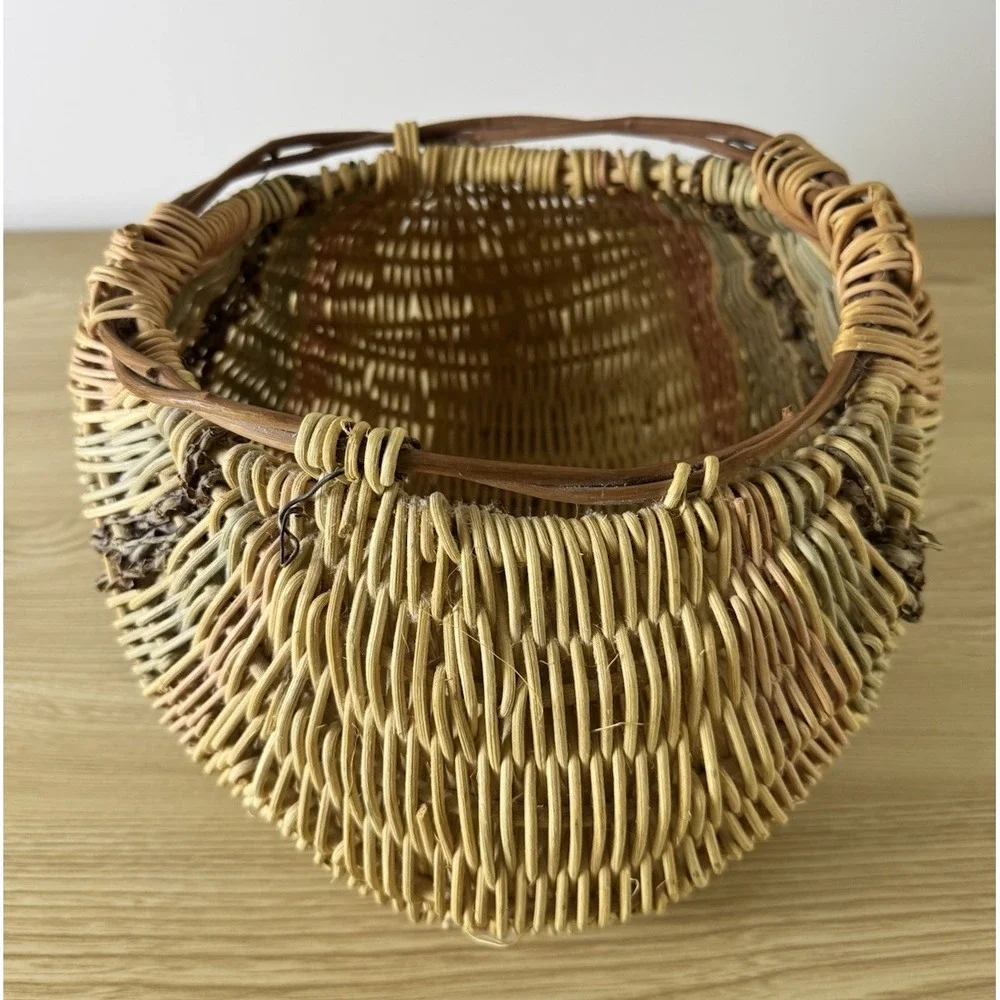 Hand Woven Rattan Wicker Seashell Basket Sculptural Boho Coastal Decor 12
